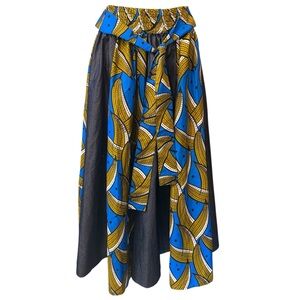 Vintage African Print Bananas Tropical Tie Front Full A Line Maxi Skirt One Size
